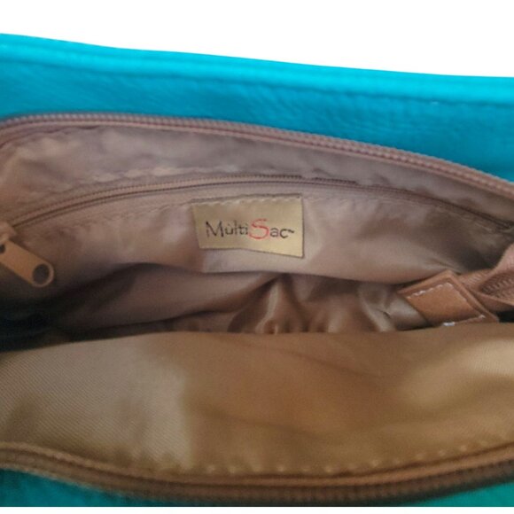MultiSac Turquoise & Tan Faux Leather Mini Crossbody Bag - Picture 11 of 13